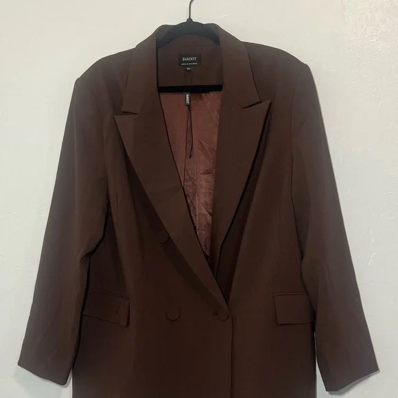 Bardot Oversized Double Breasted Blazer NWOT Chocolate Brown Medium - Picture 6 of 12
